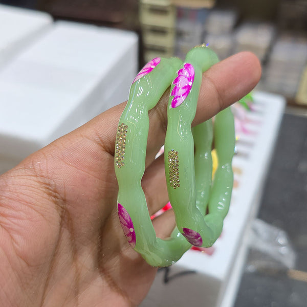 Lotus Crystal Glass Bangles