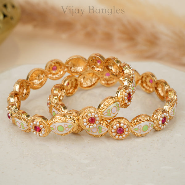 Mehar Copper Pastel Meena Bangles