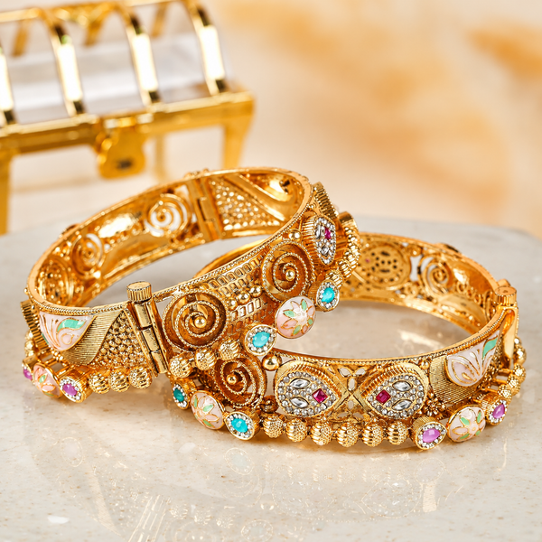 SheeshMahal Kundan Meena Copper Bangles