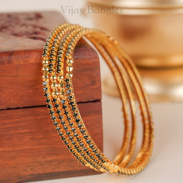 Elina Black Stone Gold Plated Bangles