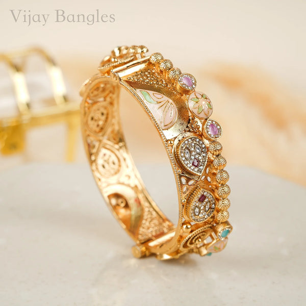 SheeshMahal Kundan Meena Copper Bangles