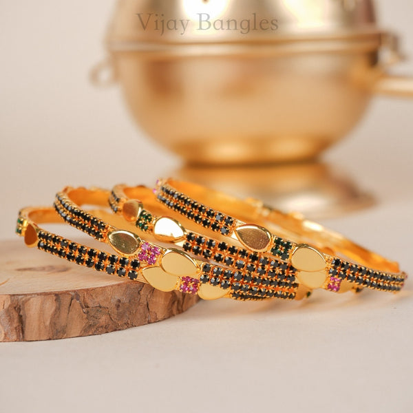 Miraya Black Stone Gold Plated Bangles