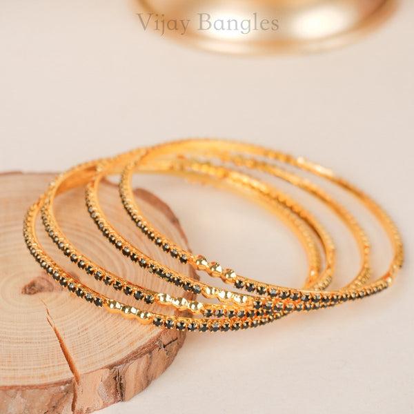 Elina Black Stone Gold Plated Bangles