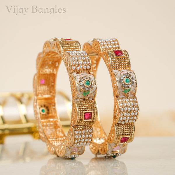 Noor Pearl Meenakari Copper Bangles