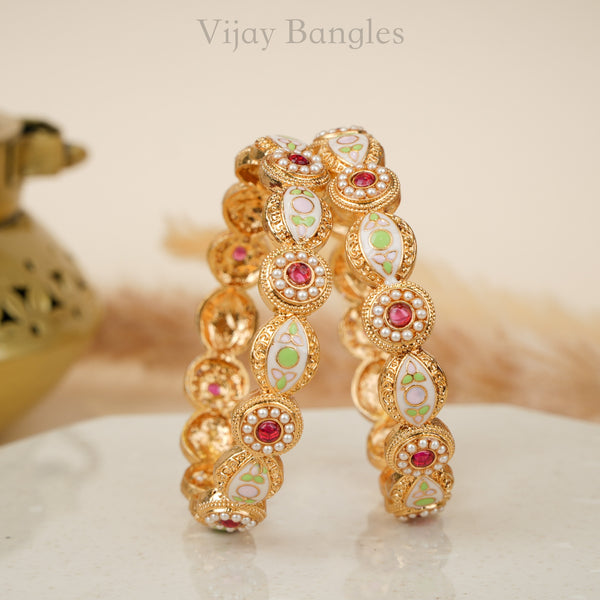 Mehar Copper Pastel Meena Bangles