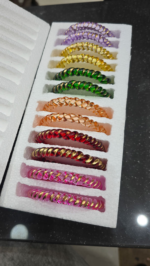 Spring Curved Crystal Glass Bangles