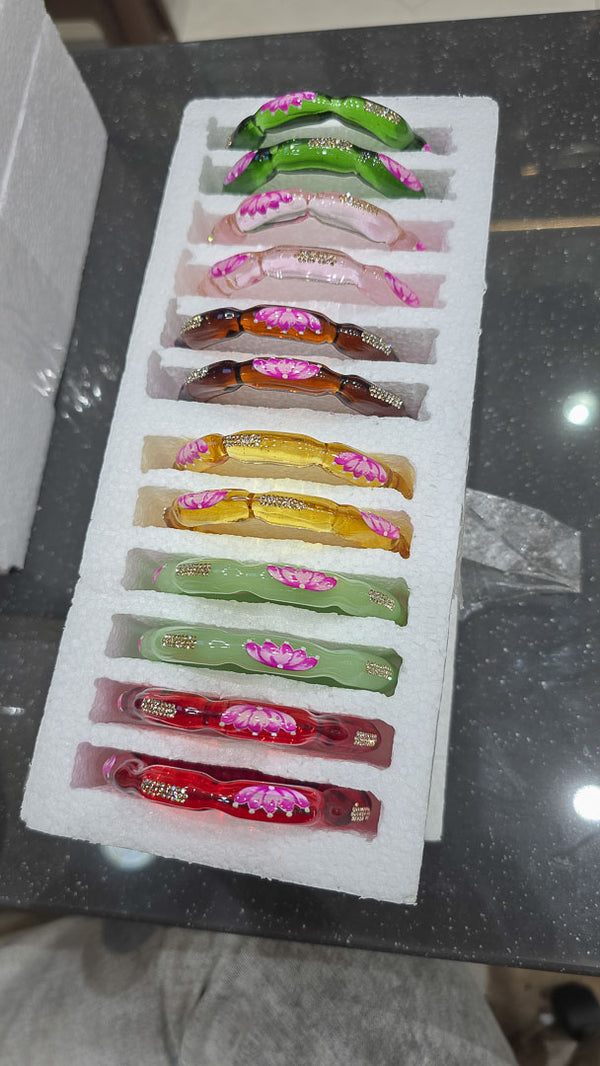 Lotus Crystal Glass Bangles