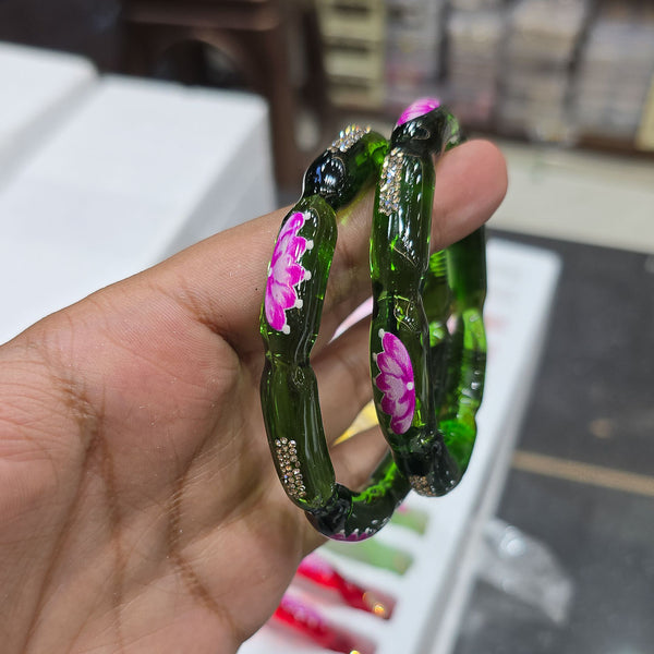 Lotus Crystal Glass Bangles