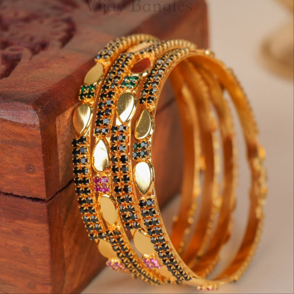 Miraya Black Stone Gold Plated Bangles