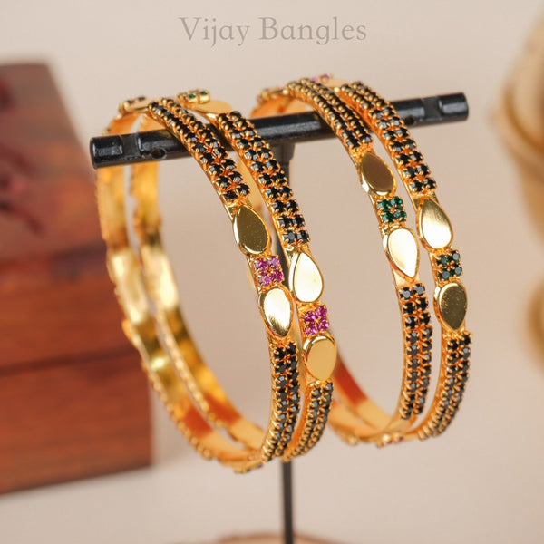 Miraya Black Stone Gold Plated Bangles