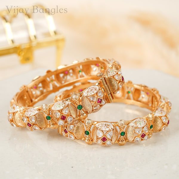 Rajwadi Enamel Kundan Kada Bangles