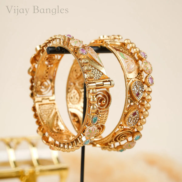 SheeshMahal Kundan Meena Copper Bangles