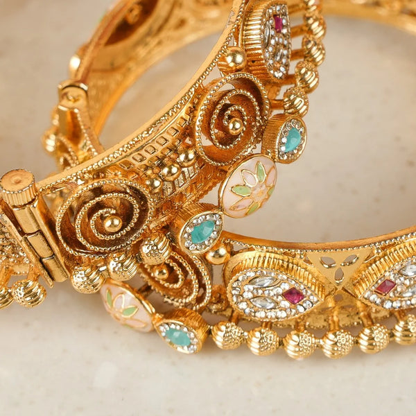 SheeshMahal Kundan Meena Copper Bangles