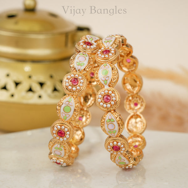 Mehar Copper Pastel Meena Bangles