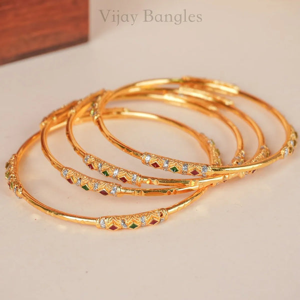 Golden Minimal Bangle set of 4 Bangles