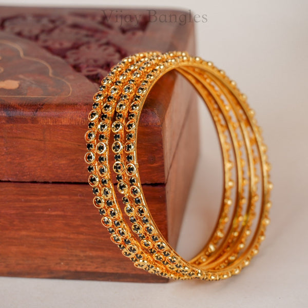 Zariya Black Stone Gold Plated Bangles