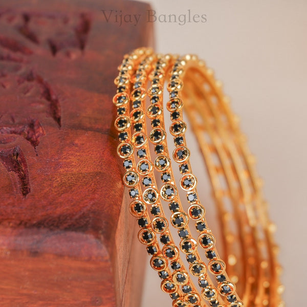 Zariya Black Stone Gold Plated Bangles