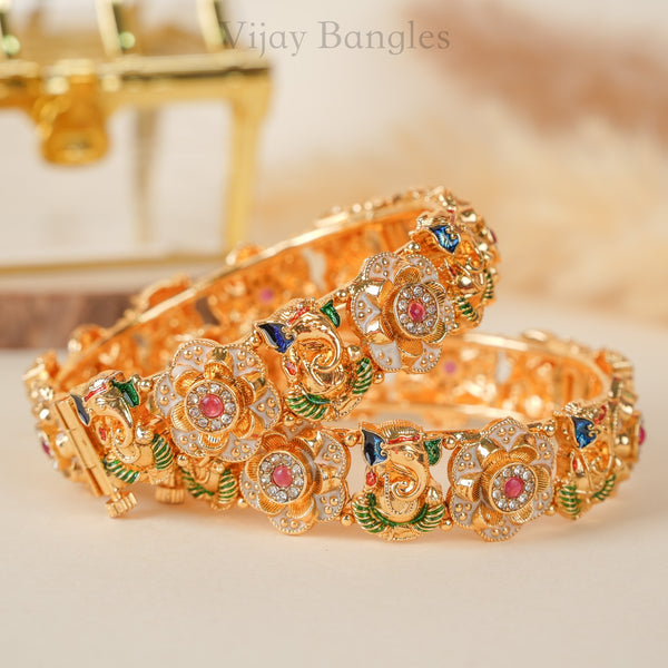 Lord Ganesha Meenakari Copper Bangles