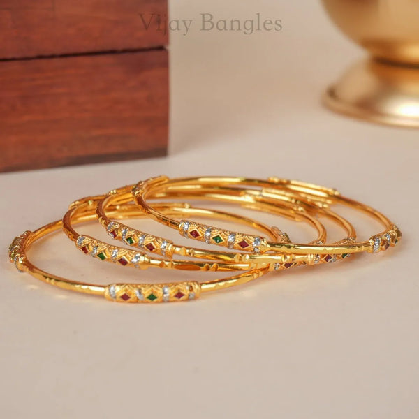 Golden Minimal Bangle set of 4 Bangles